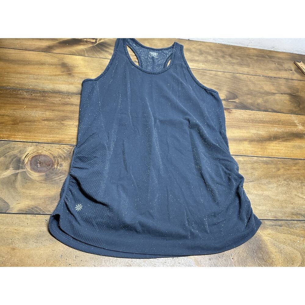 Athleta Speedlight Glow Ruched Sparkle Racerback Blue Tank Top Womens Size Large